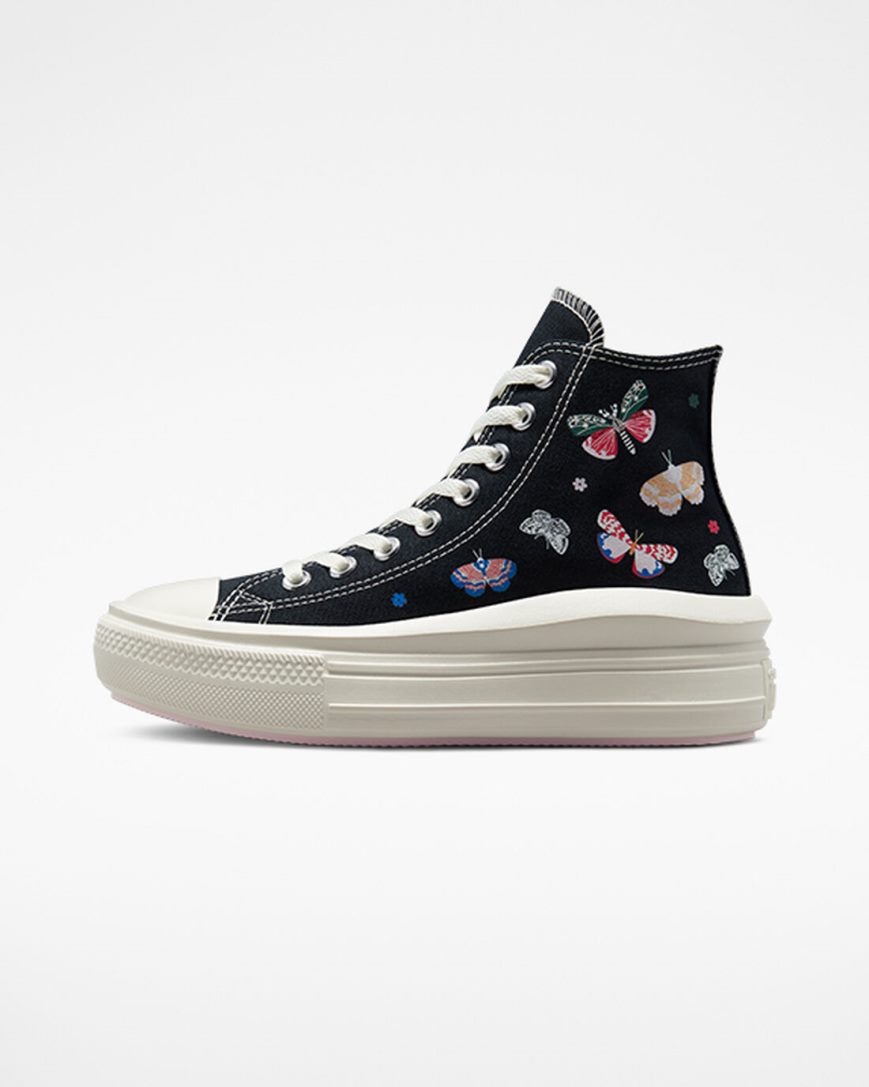 Women's Converse Chuck Taylor All Star Move Butterfly Wings High Top Platform Shoes Black / Pink | AU 65E41F